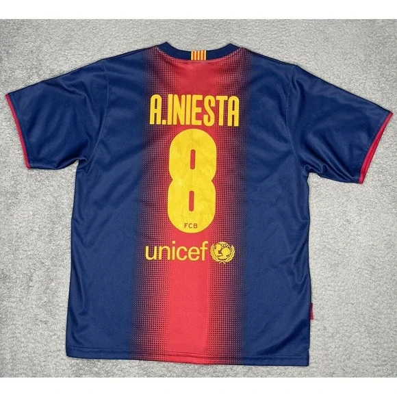 Barcelona FC 2012/13 Iniesta #8 Home Futbol Soccer Jersey‎ Qatar FCB Mens Medium